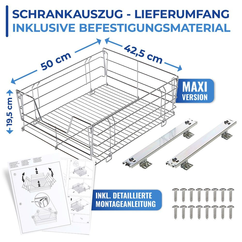 Utdragbar hylla för köksskåp, MAXI SLIDING RACK, 50 x 50 x H 23 cm, Silver i gruppen Förvaring / Köksförvaring / Organisera köksskåp hos SmartaSaker.se (43162)