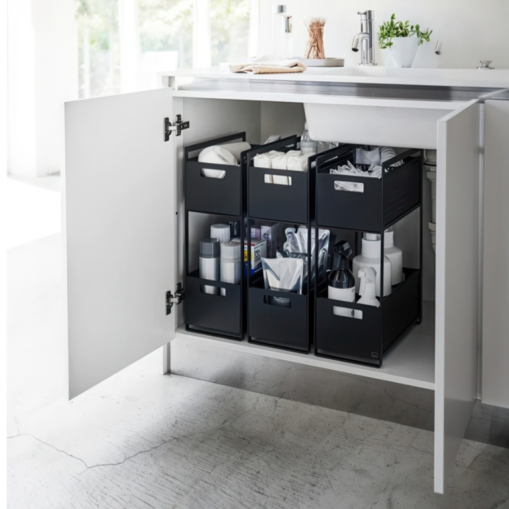 Utdragbara korgar, TOWER 2-TIERD BASKETS, Yamazaki, 32.5 x 16 x H 46 cm i gruppen Förvaring / Köksförvaring / Organisera köksskåp / Under diskbänksförvaring hos SmartaSaker.se (43176)