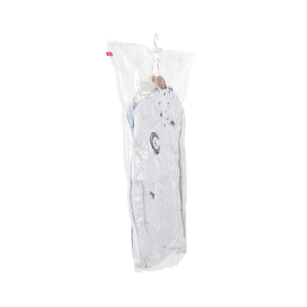 Vakuumpåsar med galge, 2 st, SET ESPACE DUO, Kort 70 x 105 cm + Lång 70 x 145 cm, Transparent i gruppen Förvaring / Garderobsförvaring / Vakuumförvaring / Hängande vakuumpåsar hos SmartaSaker.se (43177)