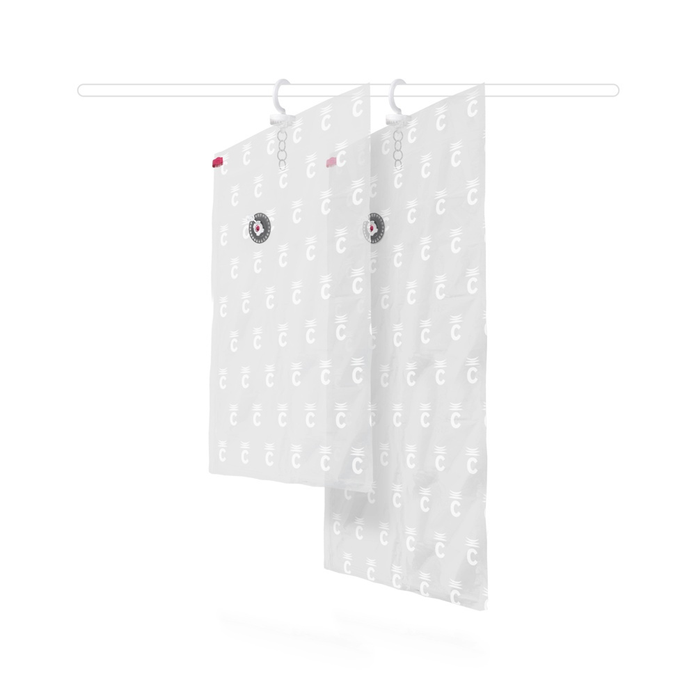 Vakuumpåsar med galge, 2 st, SET ESPACE DUO, Kort 70 x 105 cm + Lång 70 x 145 cm, Transparent i gruppen Förvaring / Garderobsförvaring / Vakuumförvaring / Hängande vakuumpåsar hos SmartaSaker.se (43177)