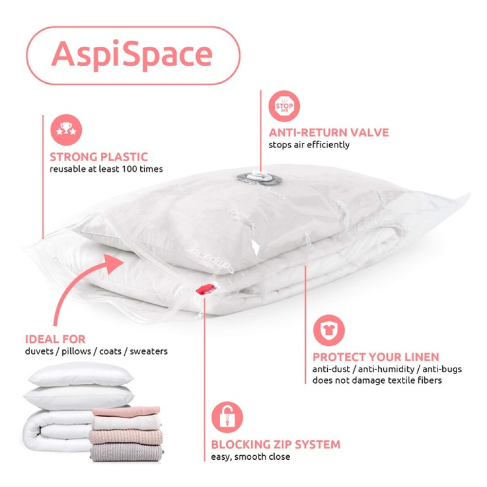 Vakuumpåsar Platta, 2 st, LARGE ASPISPACE, 100 x 80 cm, Klar i gruppen Förvaring / Garderobsförvaring / Vakuumförvaring / Kompakta vakuumpåsar hos SmartaSaker.se (43179)