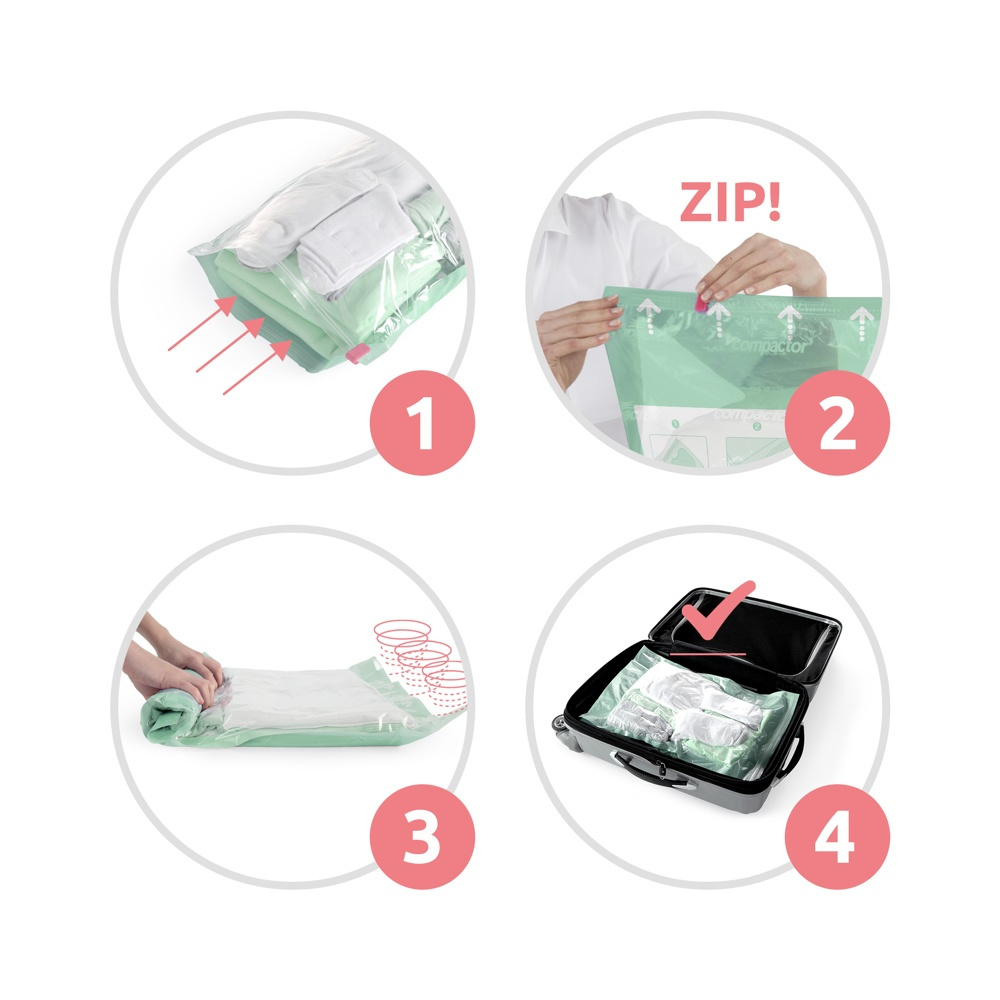 Vakuumpåsar, 2 st, MANUAL ROLL-UP, Large, 70 x 55cm, Klar / Grön i gruppen Förvaring / Garderobsförvaring / Vakuumförvaring / Manuella vakuumpåsar hos SmartaSaker.se (43183)