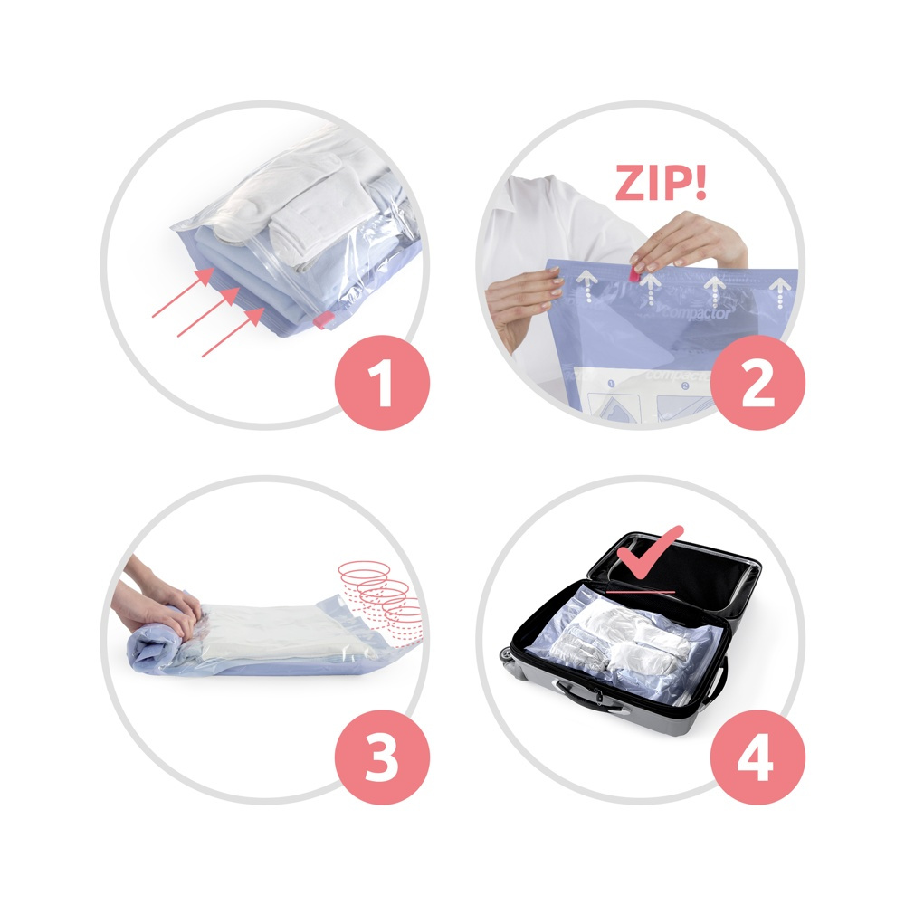 Vakuumpåsar, 2 st, MANUAL ROLL-UP, Medium, 65 x 45 cm, Klar / Blå i gruppen Förvaring / Garderobsförvaring / Vakuumförvaring / Manuella vakuumpåsar hos SmartaSaker.se (43184)