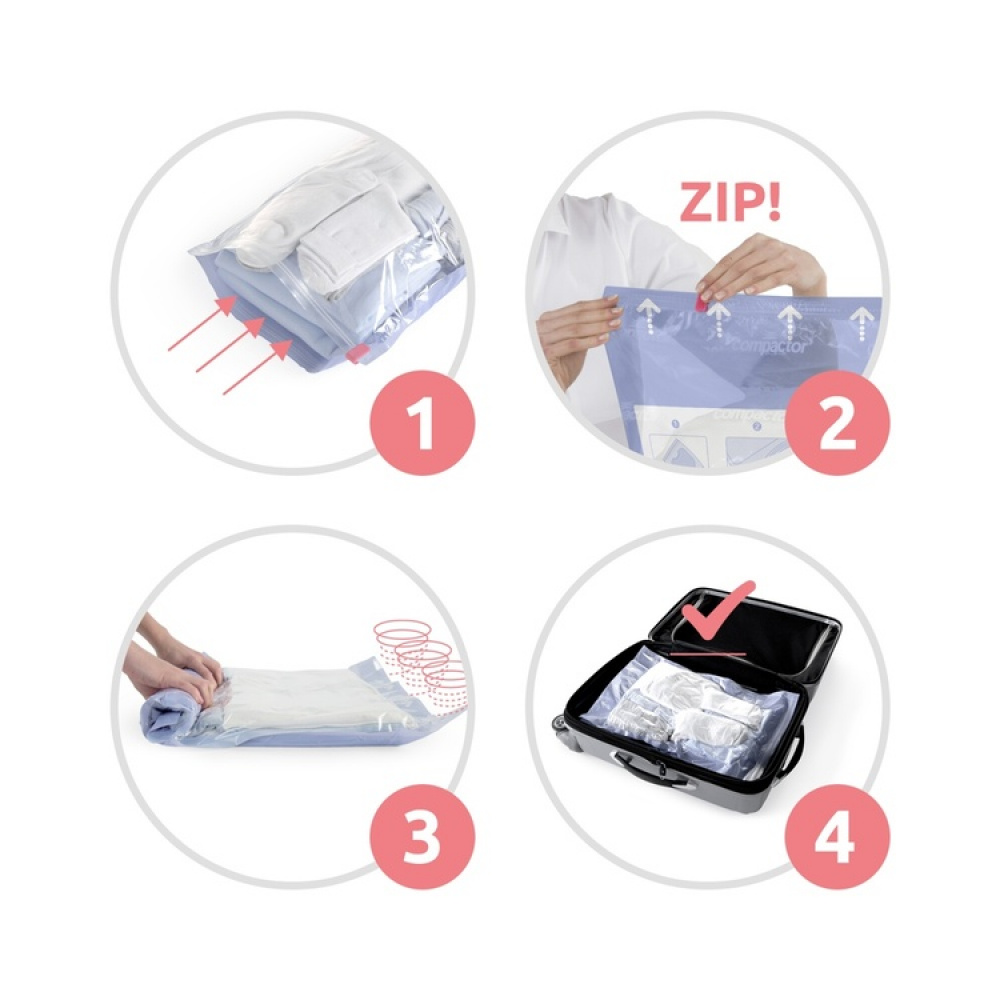 Vakuumpåsar, 2 st, MANUAL ROLL-UP, Medium, 65 x 45 cm, Klar / Blå i gruppen Förvaring / Garderobsförvaring / Vakuumförvaring / Manuella vakuumpåsar hos SmartaSaker.se (43184)