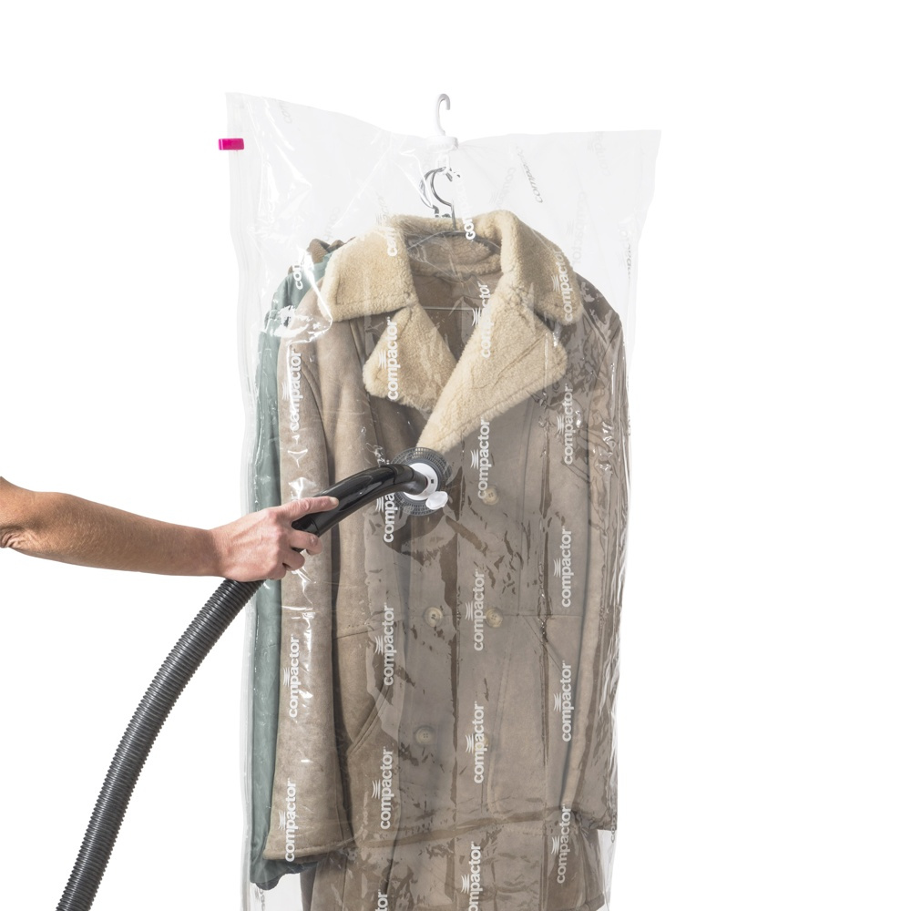Vakuumpåse med galge, ESPACE LONG, Lång, 70 x H 145 cm, Transparent i gruppen Förvaring / Garderobsförvaring / Vakuumförvaring / Hängande vakuumpåsar hos SmartaSaker.se (43187)