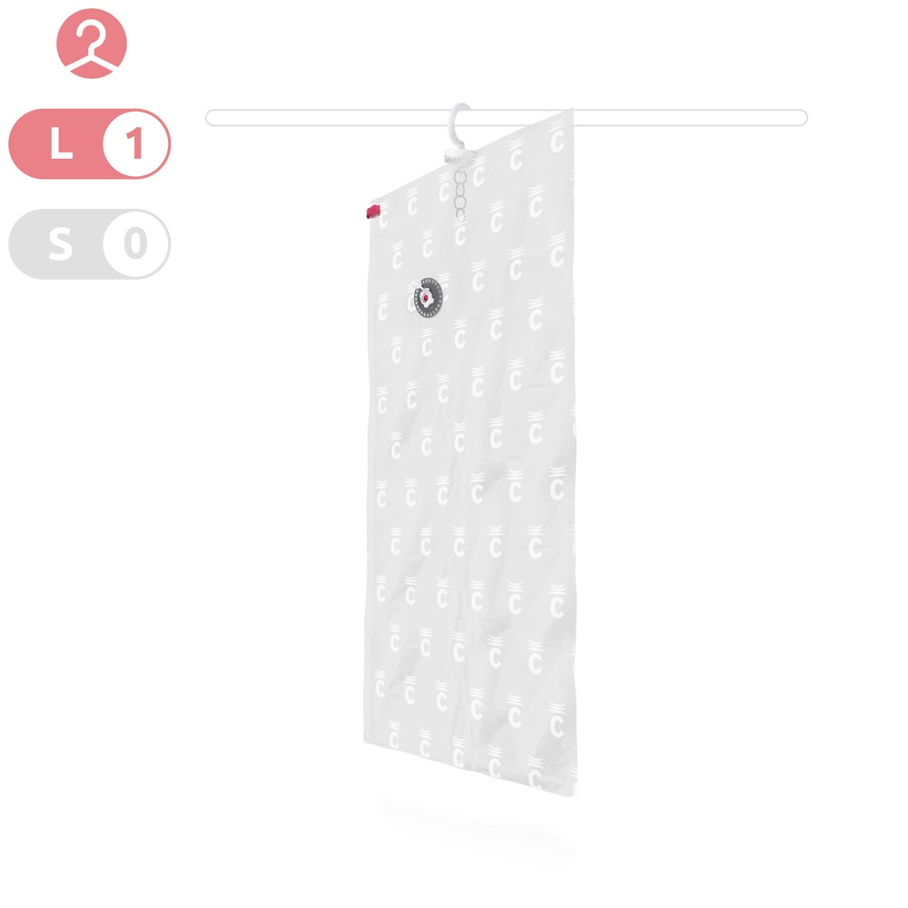 Vakuumpåse med galge, ESPACE LONG, Lång, 70 x H 145 cm, Transparent i gruppen Förvaring / Garderobsförvaring / Vakuumförvaring / Hängande vakuumpåsar hos SmartaSaker.se (43187)