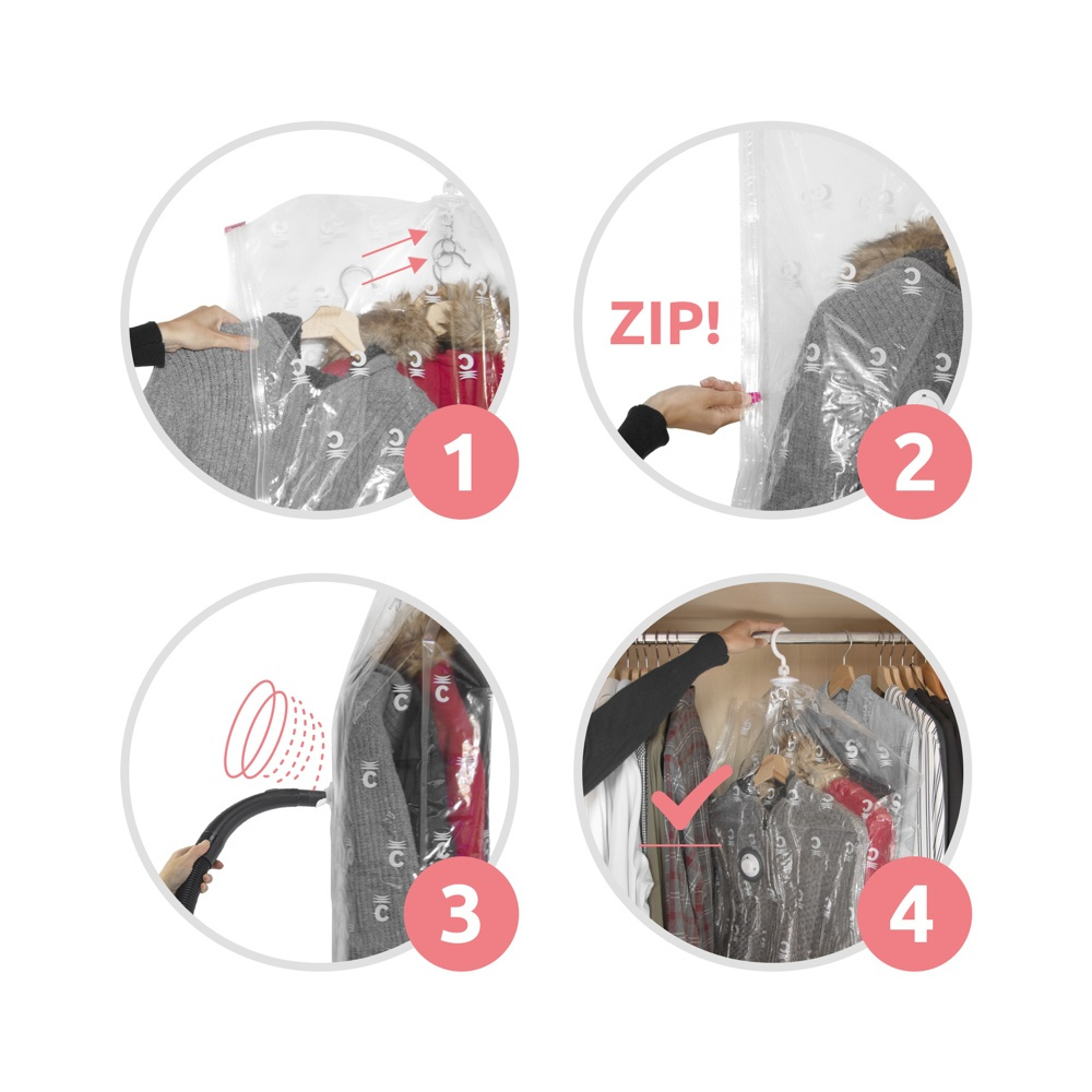 Vakuumpåse med galge, ESPACE SHORT, Kort 70 x H 105 cm, Transparent i gruppen Förvaring / Garderobsförvaring / Vakuumförvaring / Hängande vakuumpåsar hos SmartaSaker.se (43188)