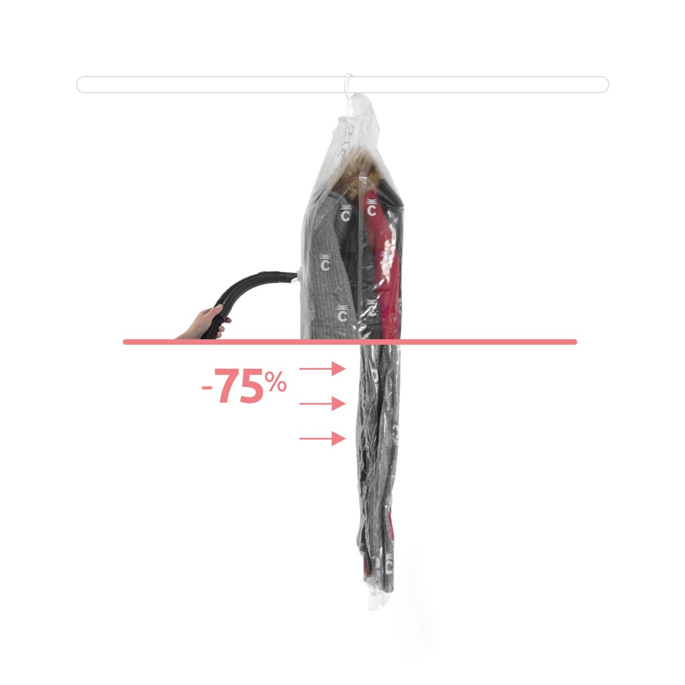 Vakuumpåse med galge, ESPACE SHORT, Kort 70 x H 105 cm, Transparent i gruppen Förvaring / Garderobsförvaring / Vakuumförvaring / Hängande vakuumpåsar hos SmartaSaker.se (43188)
