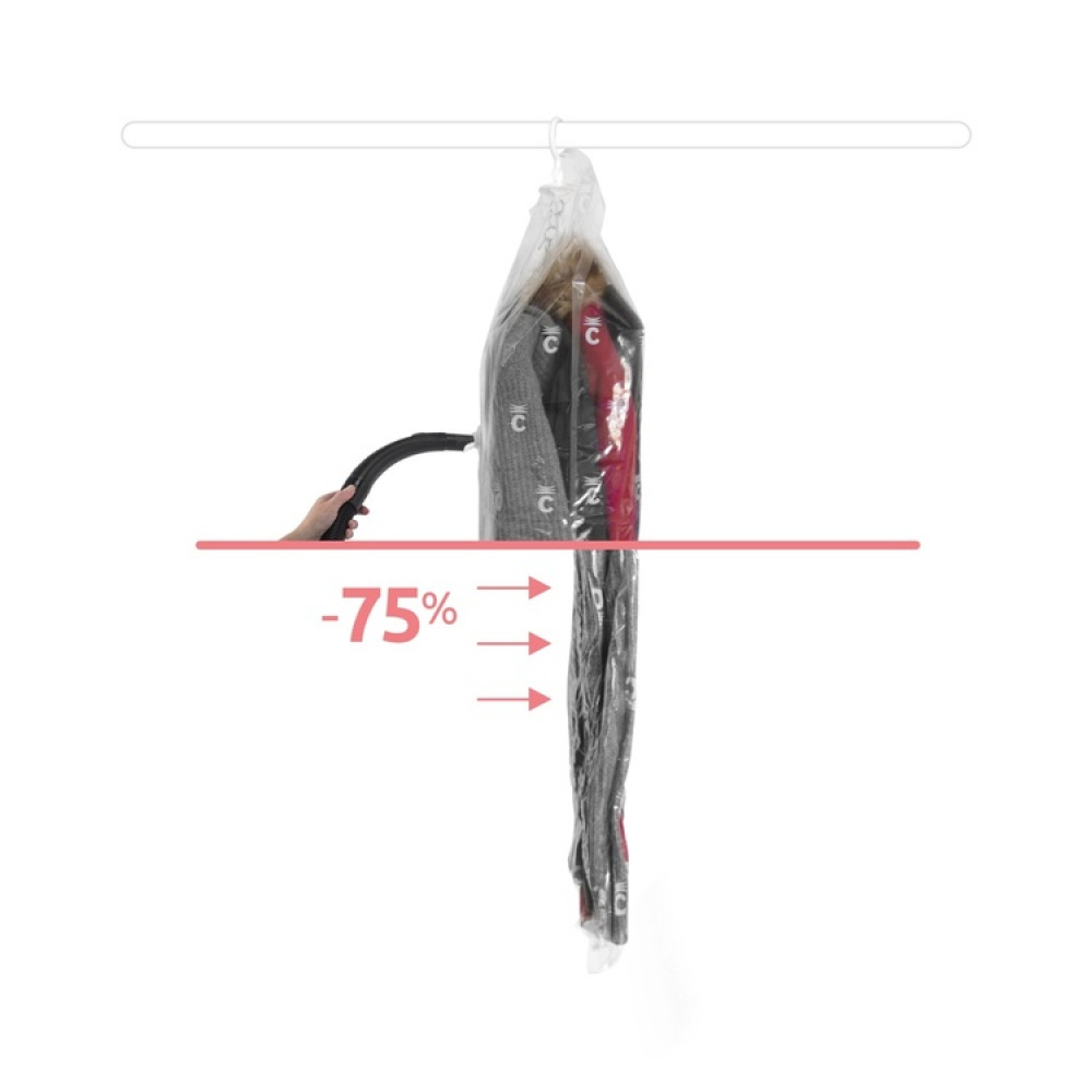 Vakuumpåse med galge, ESPACE SHORT, Kort 70 x H 105 cm, Transparent i gruppen Förvaring / Garderobsförvaring / Vakuumförvaring / Hängande vakuumpåsar hos SmartaSaker.se (43188)