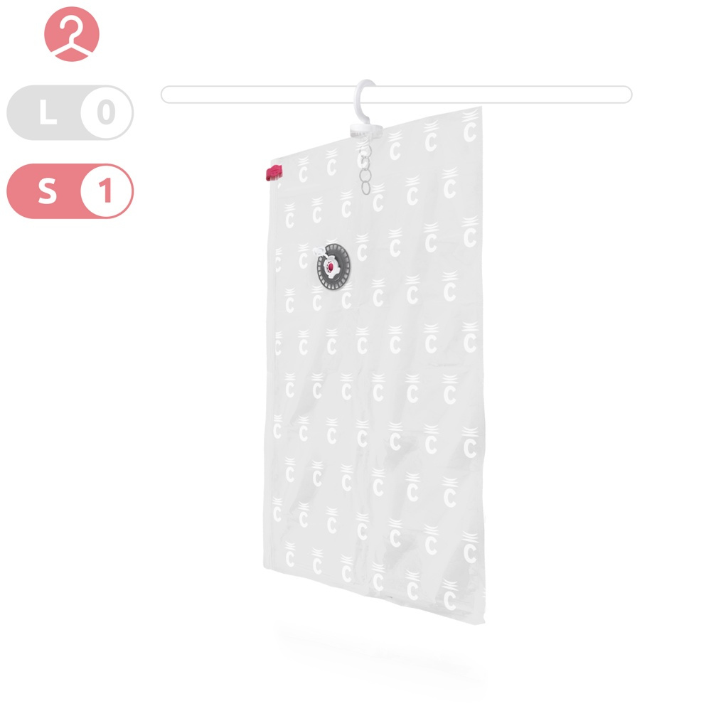 Vakuumpåse med galge, ESPACE SHORT, Kort 70 x H 105 cm, Transparent i gruppen Förvaring / Garderobsförvaring / Vakuumförvaring / Hängande vakuumpåsar hos SmartaSaker.se (43188)