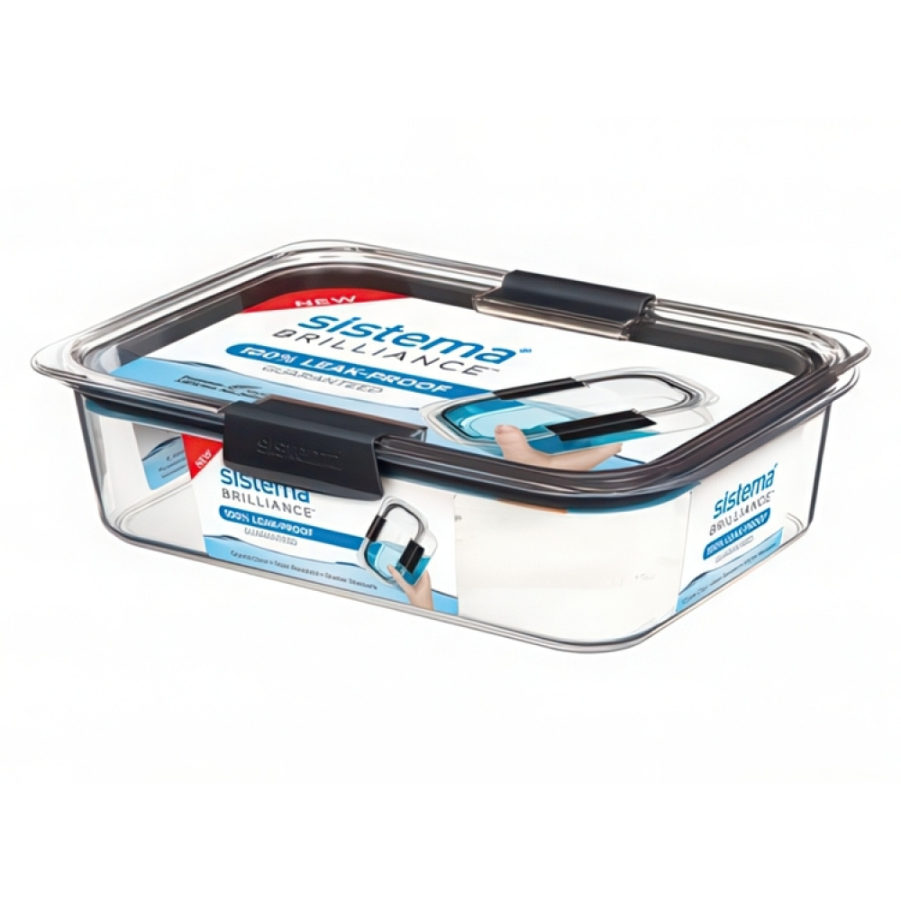 Vattentät matlåda, 2000 ml, BRILLIANCE LARGE, 28 x 19 x H 7 cm, Sistema, Klar / Svart i gruppen Förvaring / Köksförvaring / Matlådor / Sistema matlådor hos SmartaSaker.se (43208)
