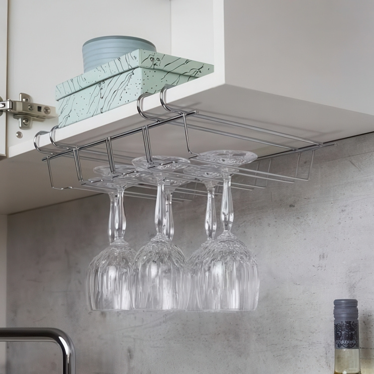 Vinglas hängare för 12 glas, under hylla, LARGE GLASS HANGER, Silver i gruppen Förvaring / Köksförvaring / Organisera köksskåp / Under diskbänksförvaring hos SmartaSaker.se (43219)