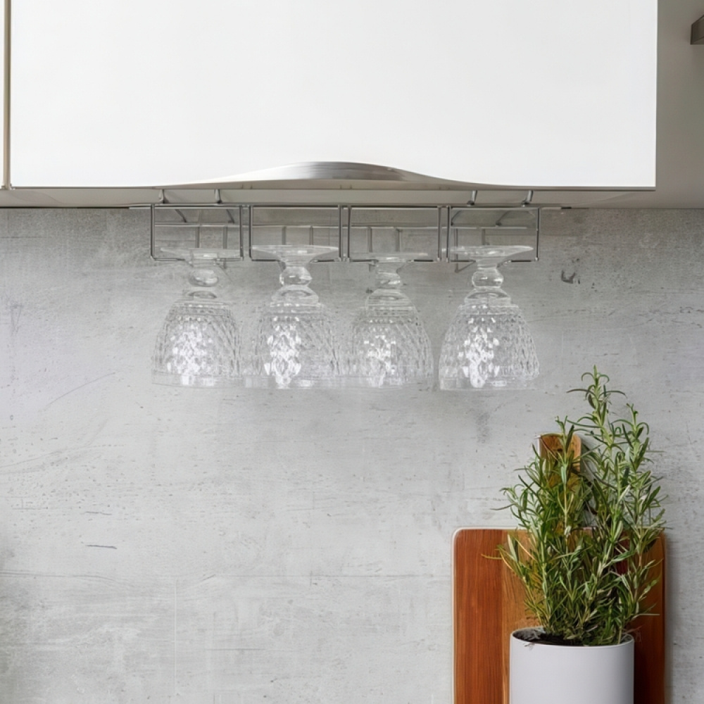Vinglas hängare för 12 glas, under hylla, LARGE GLASS HANGER, Silver i gruppen Förvaring / Köksförvaring / Organisera köksskåp / Under diskbänksförvaring hos SmartaSaker.se (43219)