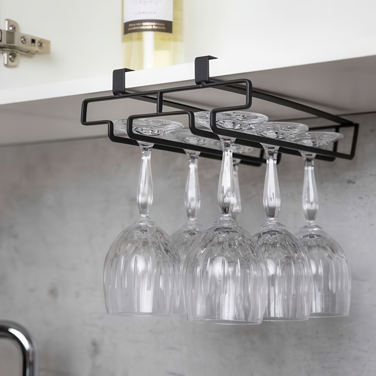 Vinglas hängare för 6 glas, under hylla, DOUBLE GLASS HANGER, Svart i gruppen Förvaring / Köksförvaring / Organisera köksskåp / Under diskbänksförvaring hos SmartaSaker.se (43220)