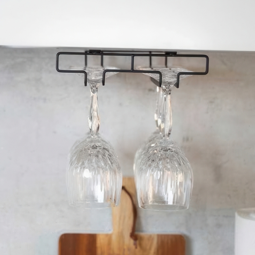 Vinglas hängare för 6 glas, under hylla, DOUBLE GLASS HANGER, Svart i gruppen Förvaring / Köksförvaring / Organisera köksskåp / Under diskbänksförvaring hos SmartaSaker.se (43220)