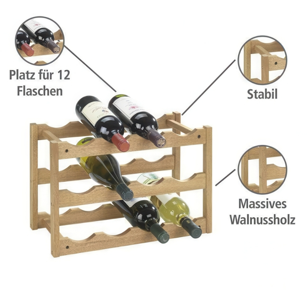 Vinställ för 12 flaskor, NORWAY, 42 x 21 x H28 cm, Oljad valnöt i gruppen Förvaring / Köksförvaring / Organisera köksskåp hos SmartaSaker.se (43222)