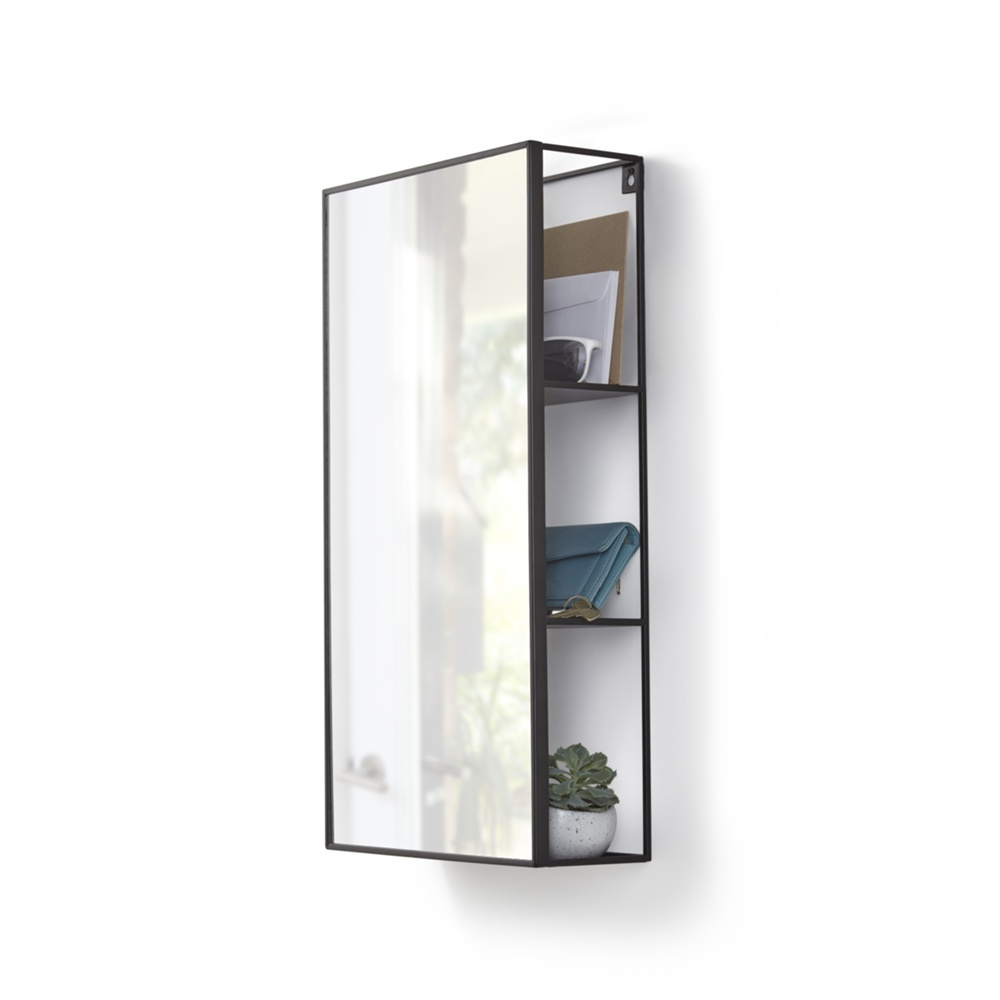 Väggförvaring med spegel, CUBIKO MIRROR, 30,5 x 13 x H 61cm, Umbra, Svart i gruppen Förvaring / Badrumsförvaring hos SmartaSaker.se (43226)