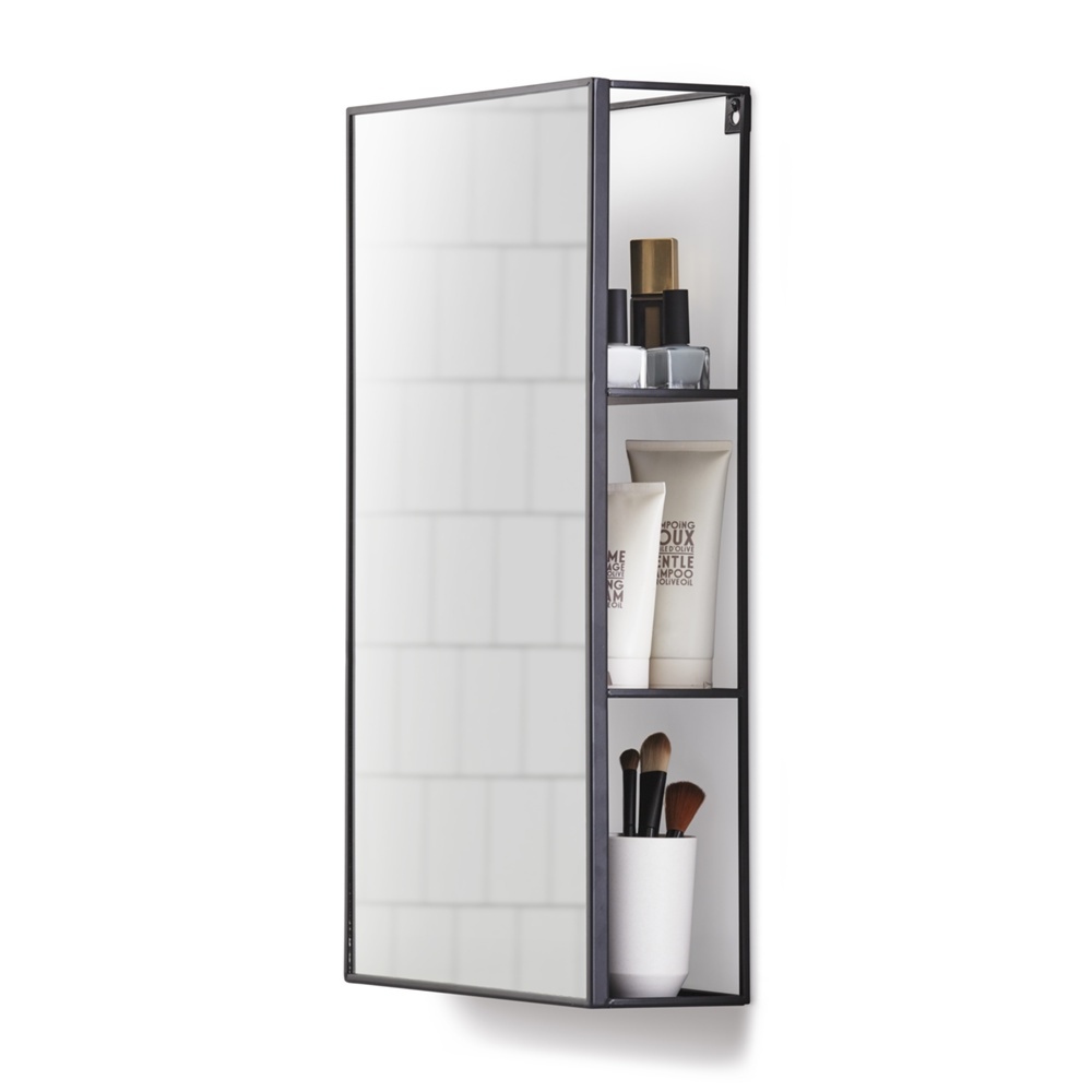 Väggförvaring med spegel, CUBIKO MIRROR, 30,5 x 13 x H 61cm, Umbra, Svart i gruppen Förvaring / Badrumsförvaring hos SmartaSaker.se (43226)