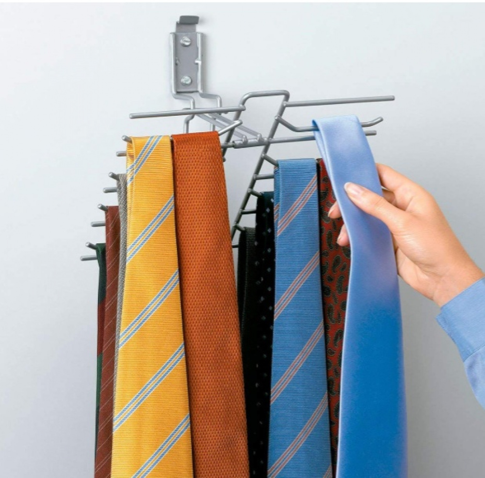 Vägghängd Hållare för 30 Slipsar / Skärp, TIE & BELT RACK, Silver i gruppen Förvaring / Garderobsförvaring / Galgar och hängare hos SmartaSaker.se (43227)