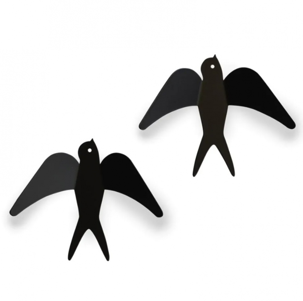 Väggkrokar i metall, 2 st svalor, BLACK SWALLOWS, 14 x H 14 cm, Svarta i gruppen Förvaring / Barnrumsförvaring hos SmartaSaker.se (43239)