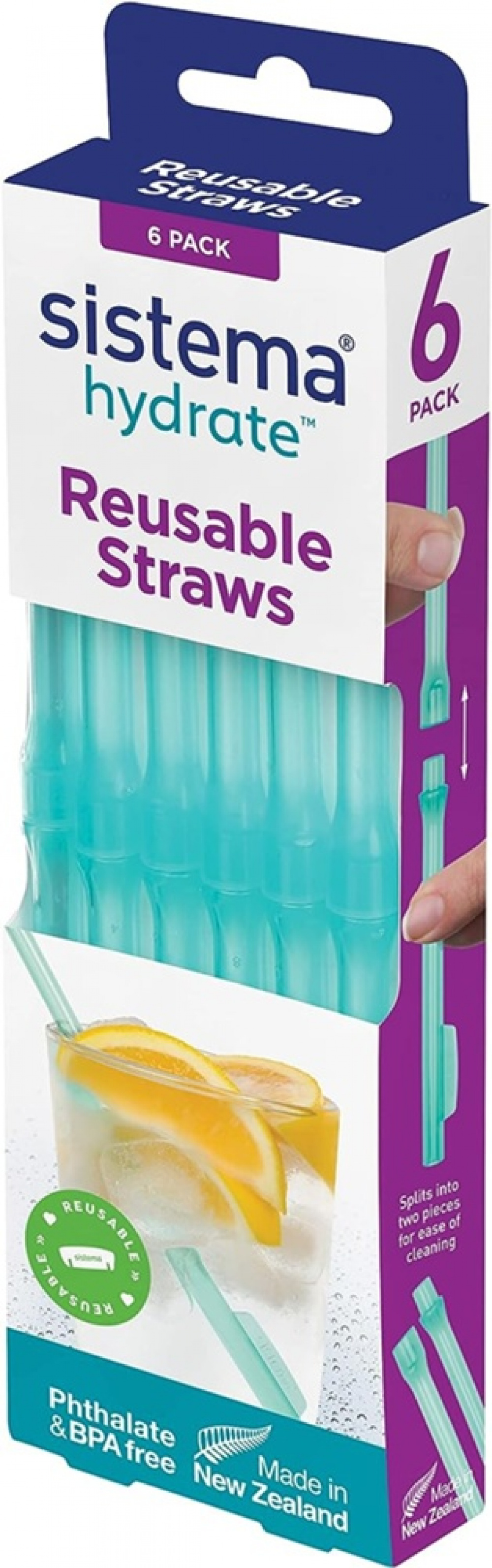 Återanvändbara, lättdiskade sugrör, SISTEMA HYDRATE REUSABLE, 6 sugrör, Turkos i gruppen Förvaring / Köksförvaring hos SmartaSaker.se (43250)