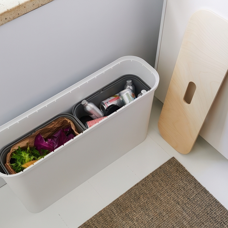 Återvinningsstation, Långsmal, 2 insatser, SMARTSTORE COLLECT, 46 L, 21,5 x 72 x H 42 cm i gruppen Förvaring / Städförvaring och sopsortering / Sopsortering hos SmartaSaker.se (43259)